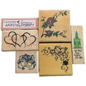 Wooden Rubber Stamp Set Floral Hearts Wedding Anniversary Creative Crafting